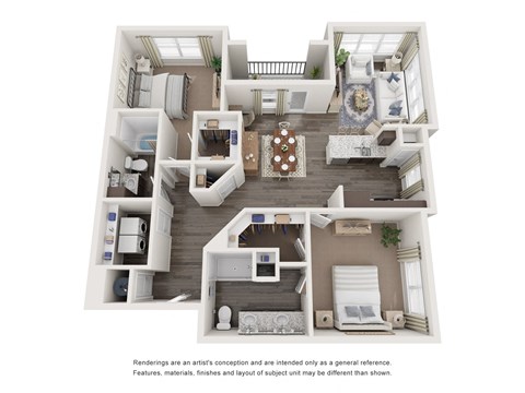 Floor plan for 2 beds, 2 baths, 1306 sqft
